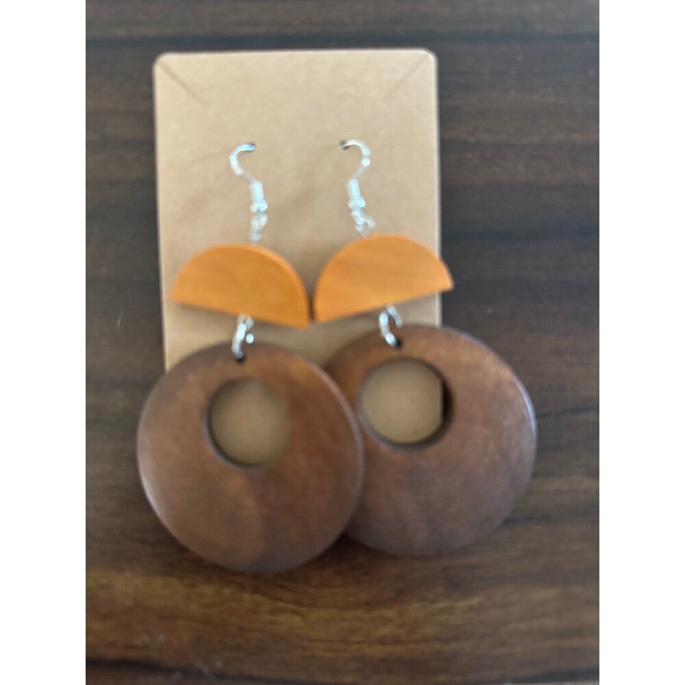 Wooden Earrings with 2 colors Earring Set - Yellow + Brown